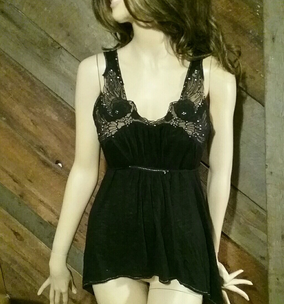 Free People Top with Beads & Lace Details